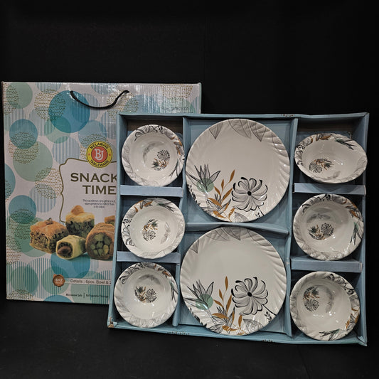 Melamine Tableware snack time Exclusive 6 piece cups & 2 designer snack platters