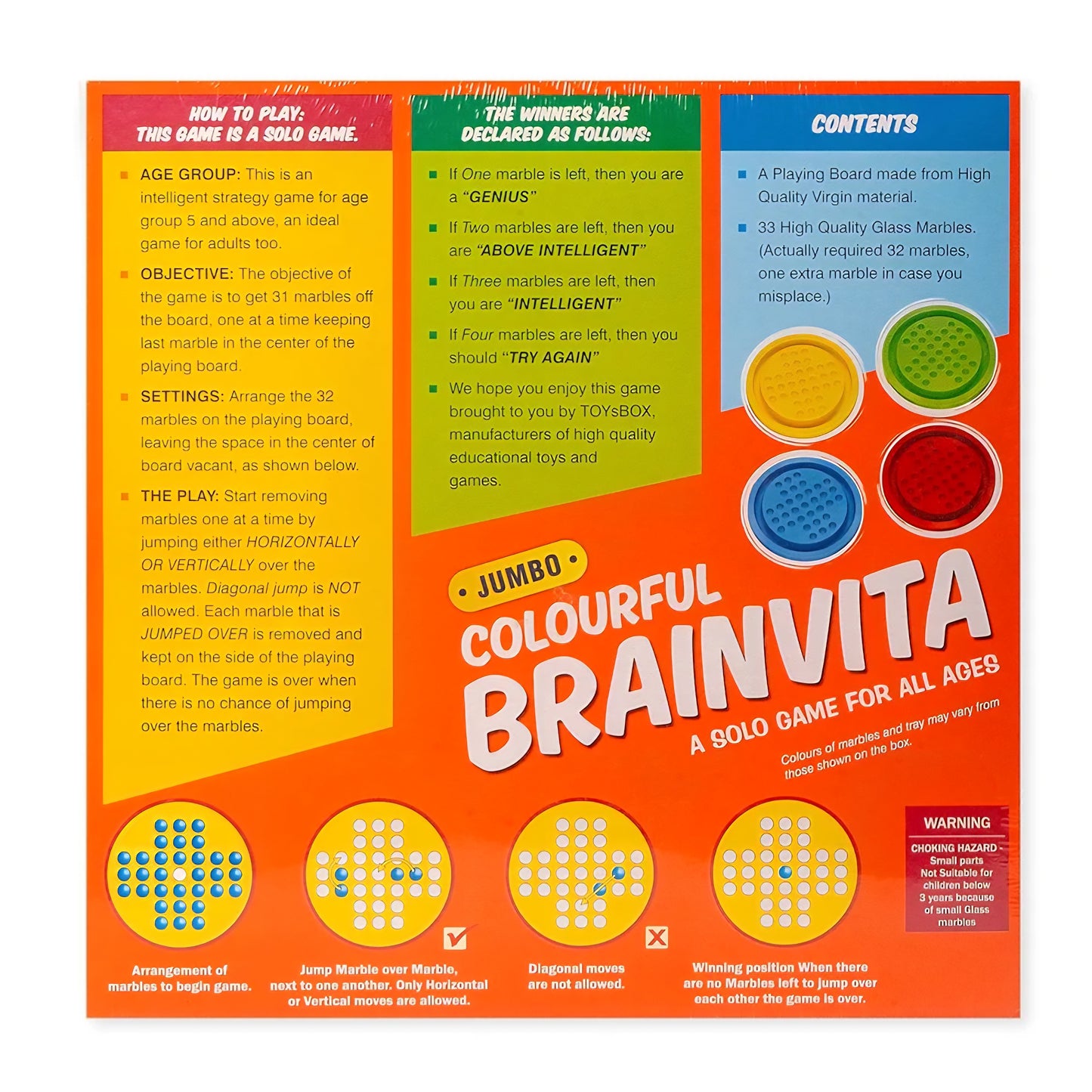 Jumbo colourful Brainvita Game, Multicolour for 5 years above age old kids
