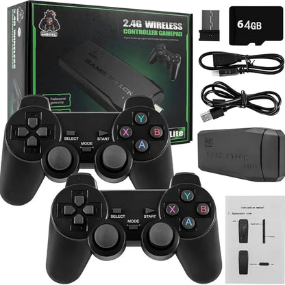 4K Ultra HD Game Stick with 2 Wireless Controllers, Double Player Support, Cable-Free Gaming