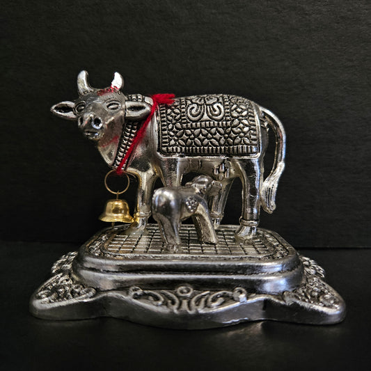 Kamdhenu Cow with Calf Metal Statue for Good Luck Feng Shui & Vastu Showpiece As Table Top Religious Idol for Home Office Decorative