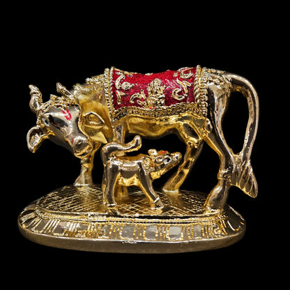 Kamdhenu Cow with Calf | 24k Gold Plated with Mina Work | Divine Cow & Calf Statue Perfect for House Warming Gifts, Wedding Gifts, Home Decor, Vastu & Pooja Rooms