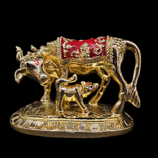 Kamdhenu Cow with Calf | 24k Gold Plated with Mina Work | Divine Cow & Calf Statue Perfect for House Warming Gifts, Wedding Gifts, Home Decor, Vastu & Pooja Rooms