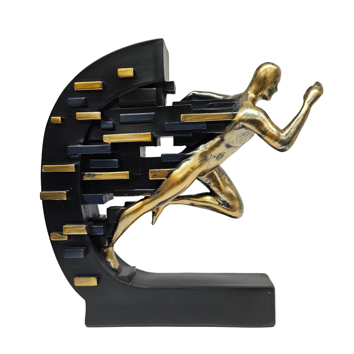 Abstract Running Man Sculpture – Matte Black & Teal Resin Decorative Showpiece for Home, Office, Gym & Living Room Decor | Fitness Runner Figurine Modern Art Statue Sports Decor