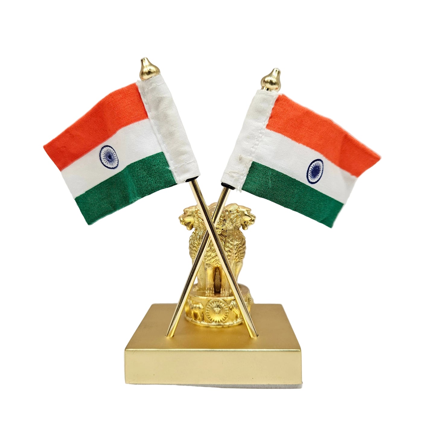 The Indian National Emblem (Ashoka Emblem) with crossed national flags Desktop/Table Showpiece Figurine