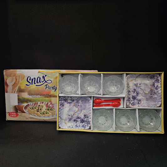 Color snax party 6 glass bowls,Spoons&2snack platters