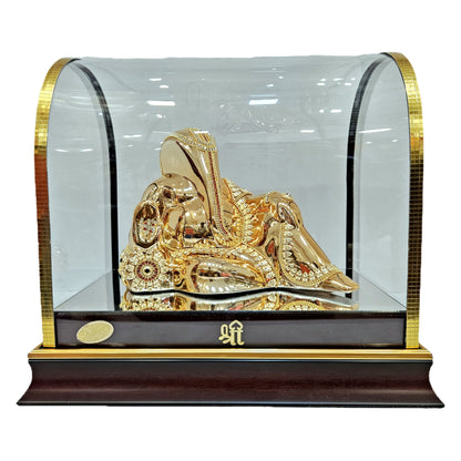 Imported 24carat Gold Plated Cabin Idol with stones Decorated of Ganesha with Full Decorate for Puja Room Or Home Decor