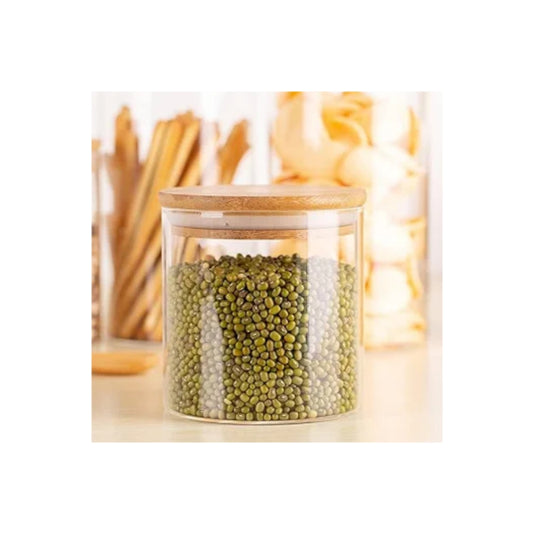685ml Glass Jar With Wooden lid Round Shape Kitchen Food Storage Glass Jars & Containers with Wooden Lid - for Noodles, Flour, Cereal, Rice, Sugar, Tea, Coffee etc set