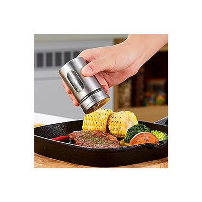 Glass Spice Jar Stainless Steel & Salt & Pepper Shaker, Oregano, Chilli Flakes Seasoning Sprinkler,Air Tight Kitchen Container,Dining Table Masala Box Dabbi