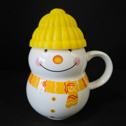 Cute Snowmans Santa Clause, Christmas with Silicon Lid Cover, Cartoon Print Ceramic for Tea/Coffee/Milk, Ceramic Snowman cup Ceramic Coffee Mug