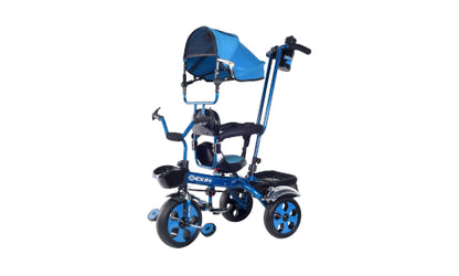 Dash star hexa super tricycle with canopy hood for sun protection,parental rod for movement,removable safety handrest,trin trin bell,360 degree rotating seat,front & rear Basket for storage,cushion seat for comfortable experience