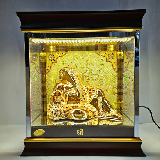 Imported 24carat Gold Plated Cabin Idol with stones Decorated of Ganesha with Full Decorate for Puja Room Or Home Decor