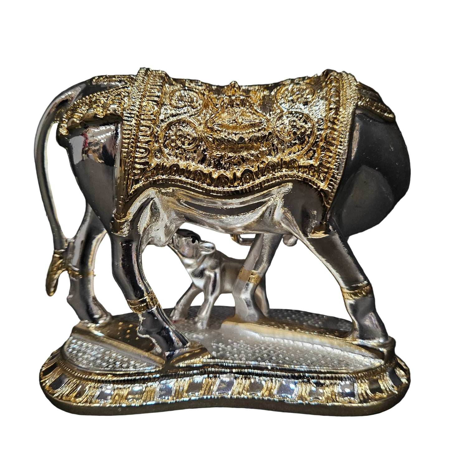 Kamdhenu Cow with Calf for Gold & Silver Plated | Home Decor | Gaay Bachda Cow and Calf for Vastu | Positive Energy | Wealth |