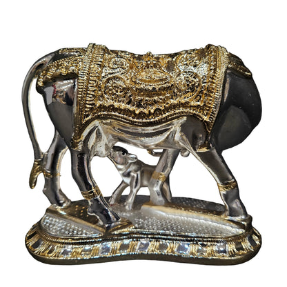 Kamdhenu Cow with Calf for Gold & Silver Plated | Home Decor | Gaay Bachda Cow and Calf for Vastu | Positive Energy | Wealth |