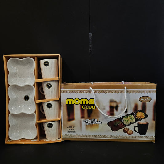 Audii Momo Club a set of 4 Ceramic cups & 1platter