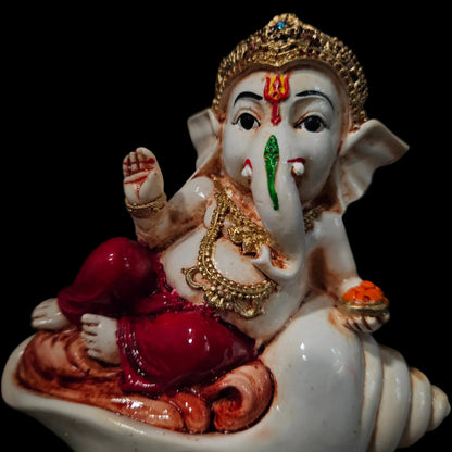 Handcrafted Resin Resting Lord Ganesha Idol Decorative Showpiece for Home Temple, Pooja Room, Office, Car Dashboard