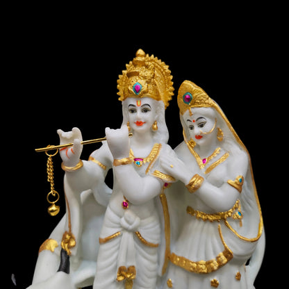 Radha Krishna Murti Marble Dust with Kamdhenu Cow | Radha Krishna Idol Statue for Home Decor