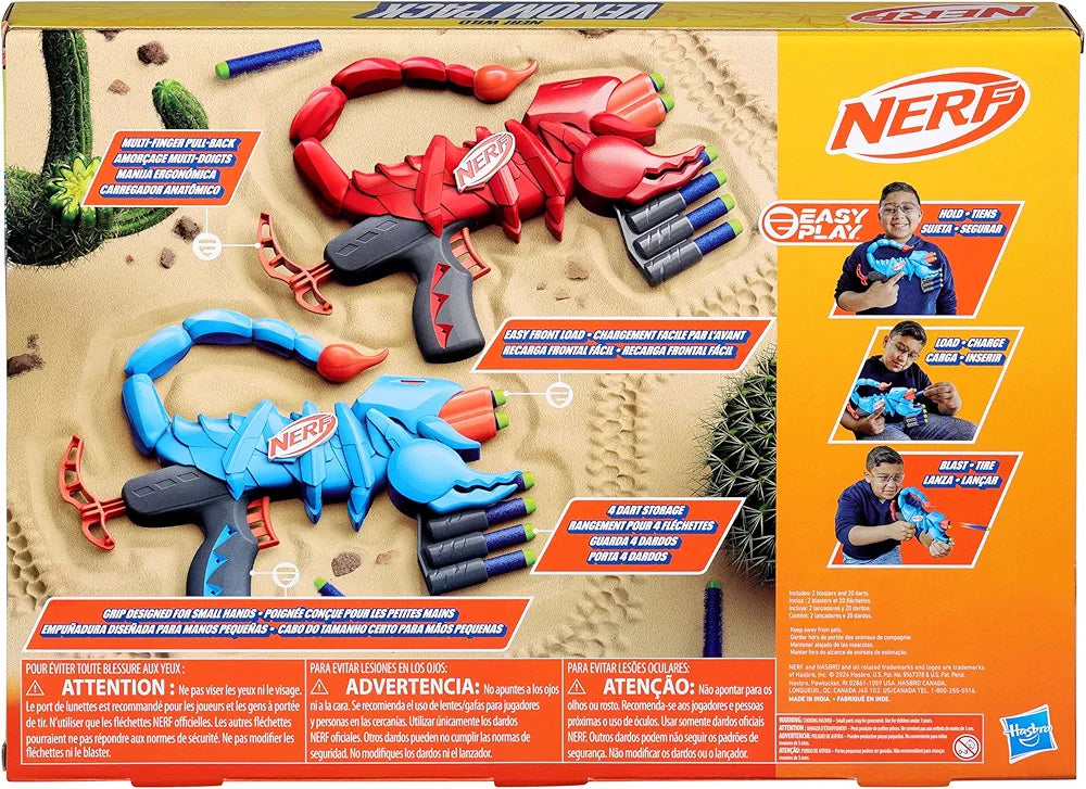 Nerf Wild Venompack, Includes 2 Easy Play Nerf Blasters, Scorpion Designs, 20 Nerf Elite Darts, Snake Toys, Ages 6 years above