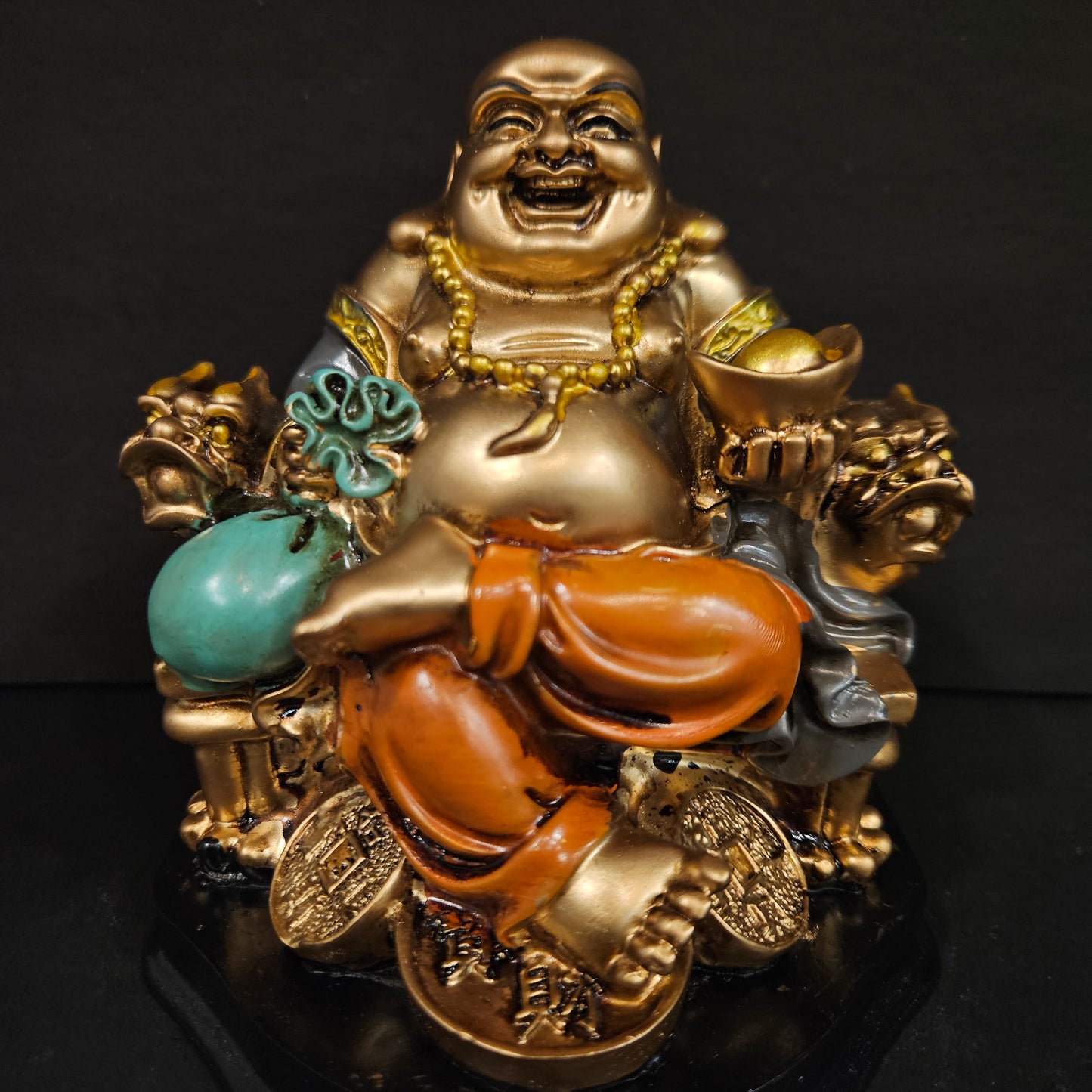 Chinese Handicrafts Resin Laughing Buddha Sitting on Dragon Chair Sculpture Wealth Lucky Statue Home Decoration Gift