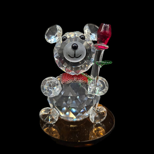 Valentine Special Clear Crystal Teddy Holding Red Rose Showpiece Gift for Birthday, Anniversary, Girlfriend and Boyfriend