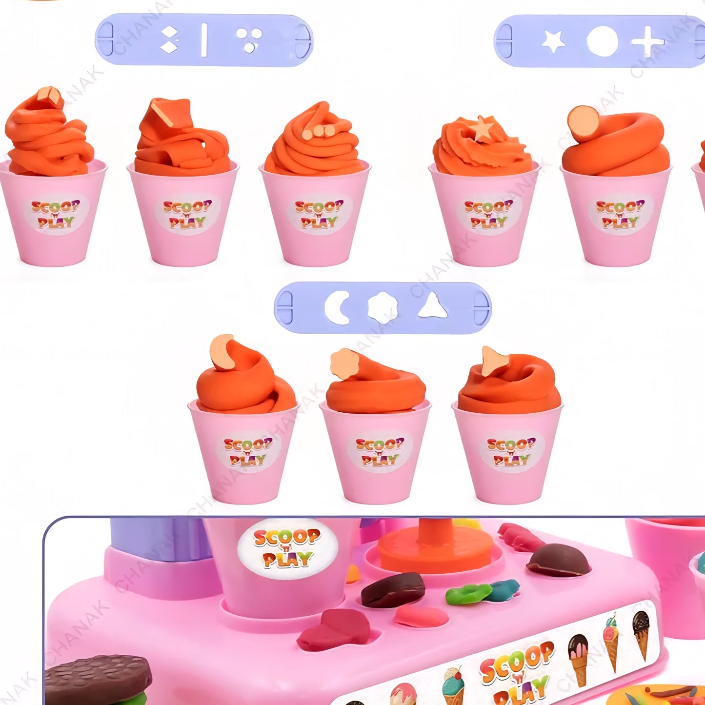 Scoop 'n' Play Clay Dough Ice Cream Maker Set for Kids, Safe Non-Toxic Dough Ice Cream Maker Including 6 Color Clay Dough Tubes Each 50g for Boys & Girls, Above 3+ Age -Multicolour