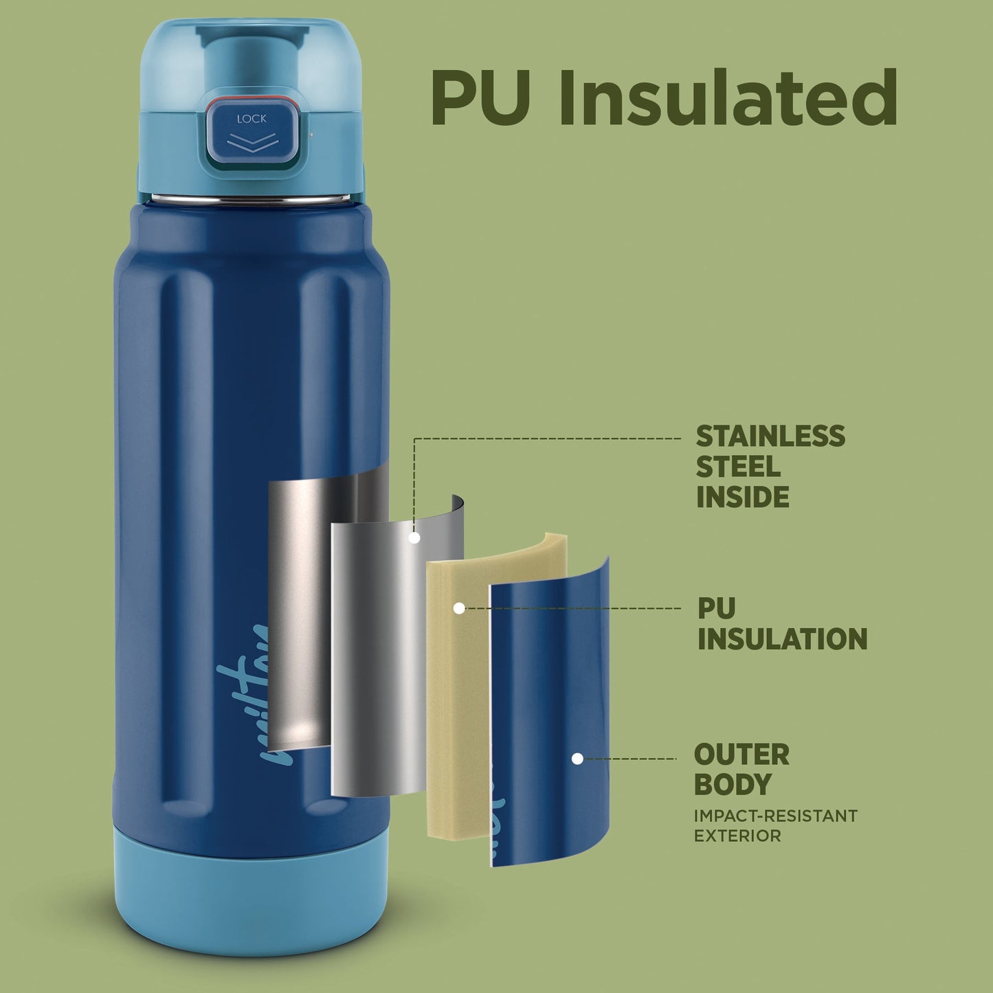 MILTON steel Taurus 900 ISI Certified Stainless Steel Water Bottle, Leak Proof, Rust Proof, Single walled,1 Yr Warranty, Ideal Sipper Water Bottle for School Kids Bottle,640ml