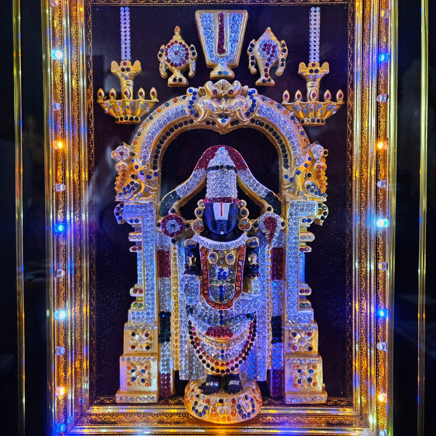 Tirupati Balaji decorated with attractive stones,slokam & multi colour lighting Cabin idol perfect for Marriage gifting,house warming