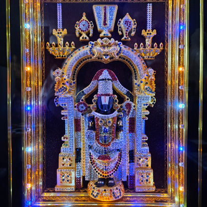 Tirupati Balaji decorated with attractive stones,slokam & multi colour lighting Cabin idol perfect for Marriage gifting,house warming