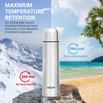Milton Thermosteel Flip Lid Flask, 1000 milliliters, Silver Single Walled Stainless Steel Fridge Water Bottle, 750ml,Water Bottle