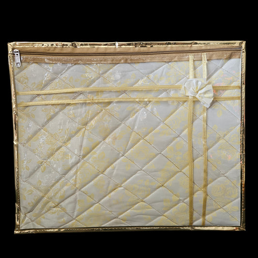 Classy gold finish roses Designer Transparent Zipper Saree storage bag