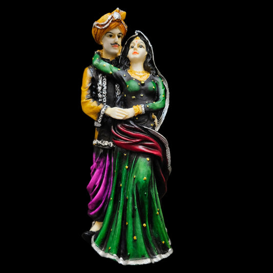 Polyresin Rajasthani Couple Figurine | Traditional Indian Home Decor | Hand-Painted Statue
