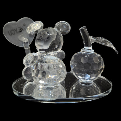 Valentine Special Clear Crystal Teddy Holding Red Rose Showpiece Gift for Birthday, Anniversary, Girlfriend and Boyfriend