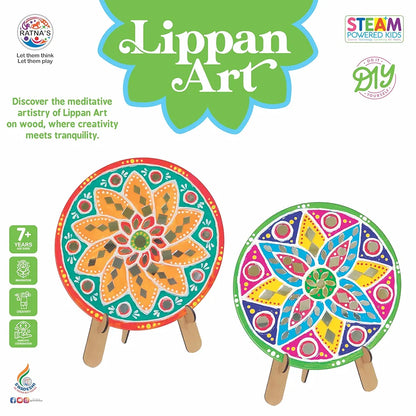 RATNA'S Lippan Art Mandala Craft Kit for Kids and Adults DIY Activity with 6 Wooden Lippan Art Pcs, 80 Mirrors Pcs, Watercolors, Frames, Glue and Painting Brush