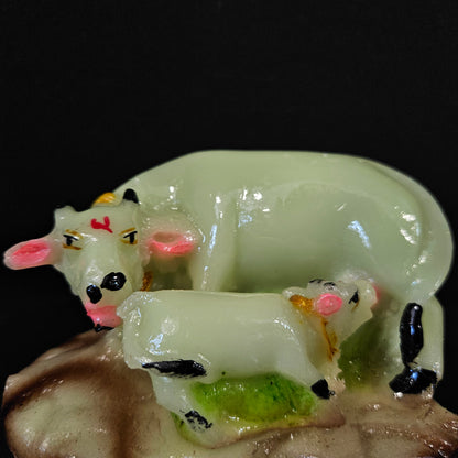 Cow & Calf radium Statue showpiece Figurine Ceramic Statue Ideal for Home,Mandir,Office Temple for Home Decor, Pooja Worship Room Use
