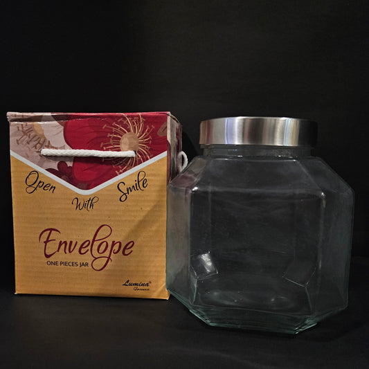 Envelope one piece glass jar with Lid for groceries storage purpose