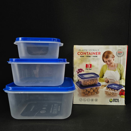 3 piece set Transparent Storage Container with 800ml,1600ml & 2400ml Capable unbreakable storage container