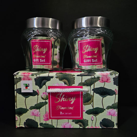 Shiny Diamond 2 pieces glass jar set for groceries & Dry Fruits Storage purpose