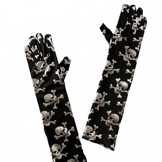 Halloween Gloves Gothic Style Skull Print Long Finger Gloves for Women Costume Accessories for Party Stage