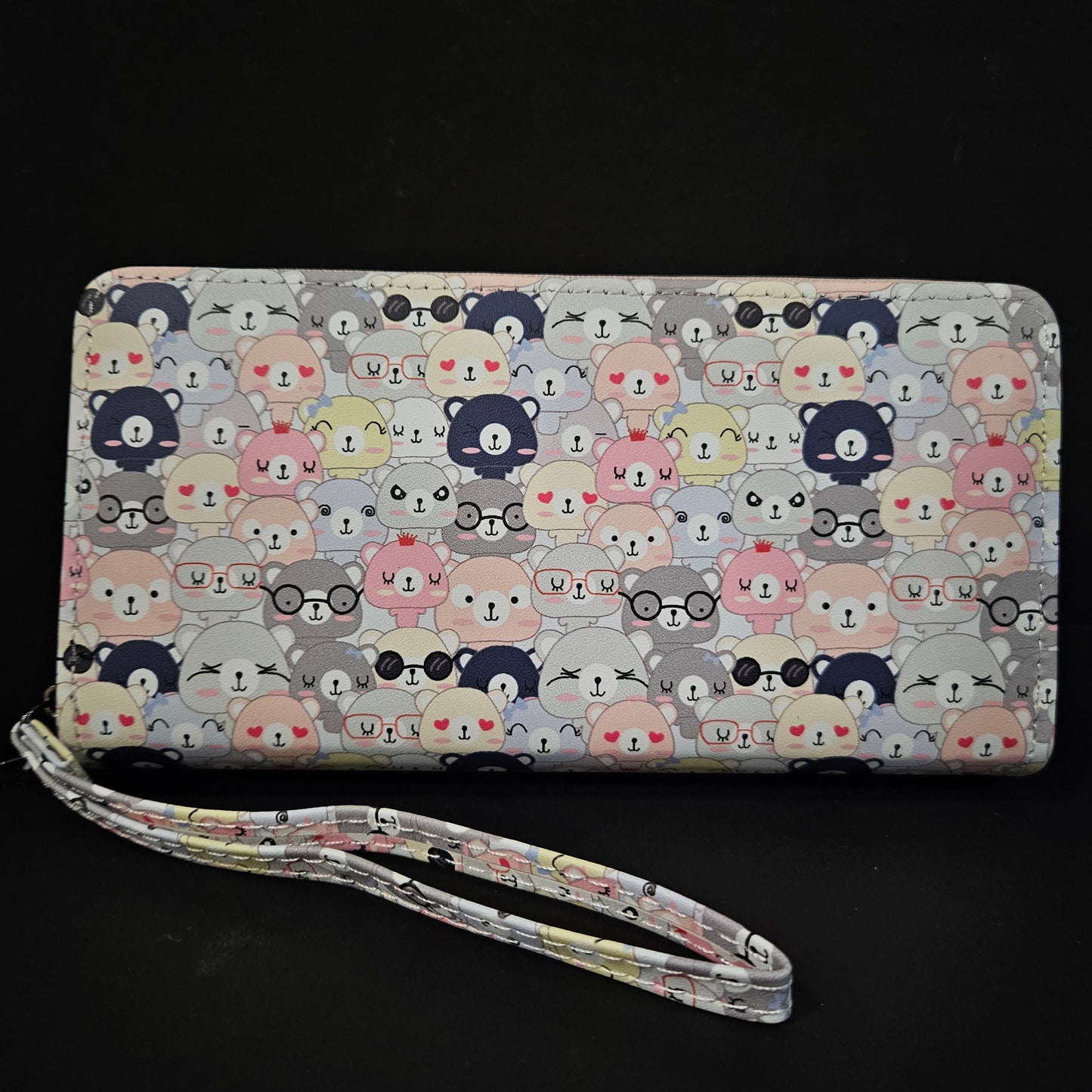 Leather Thin Slim Wallets for Women Cute Bear Stars Wallet for Women with Double Zipper