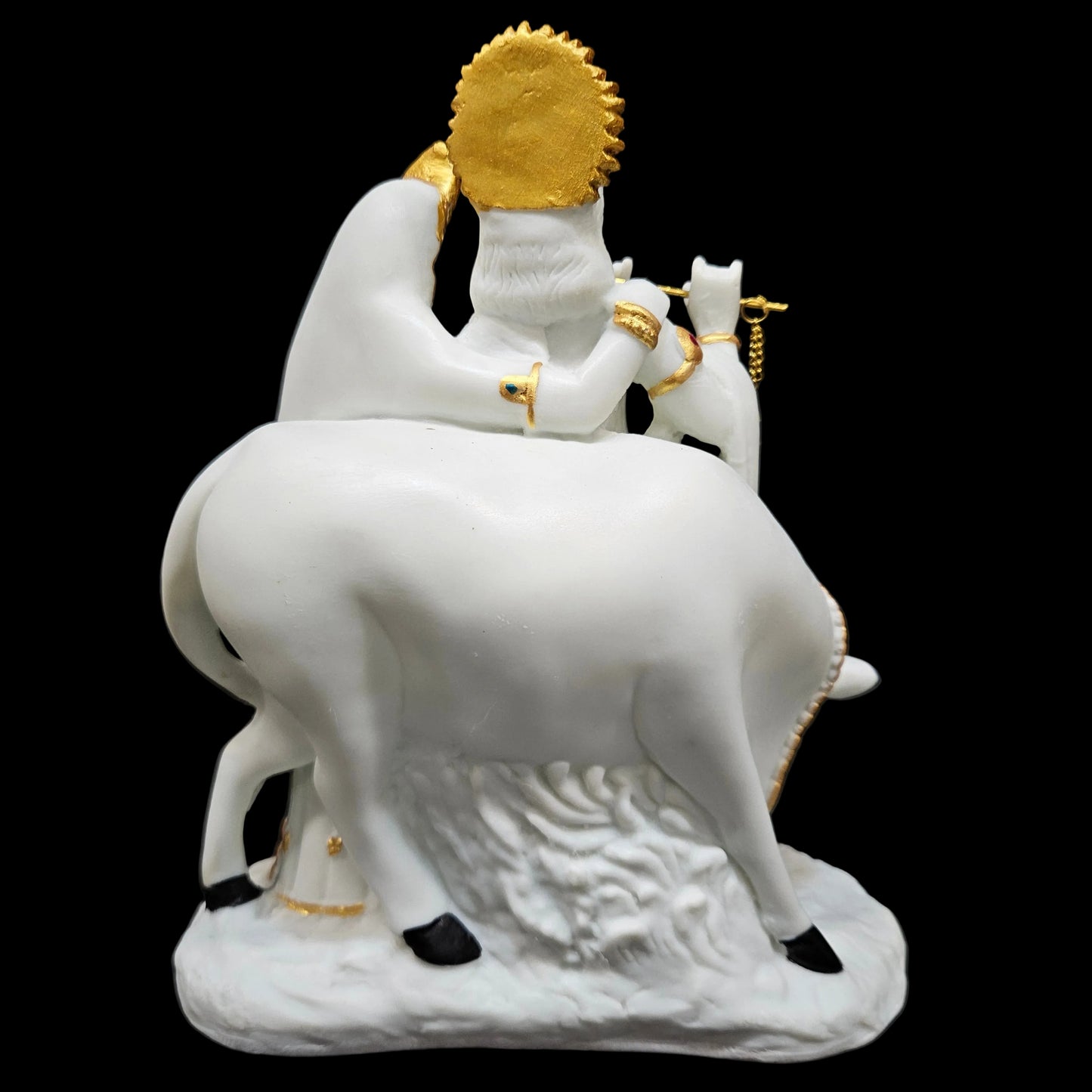 Radha Krishna Murti Marble Dust with Kamdhenu Cow | Radha Krishna Idol Statue for Home Decor
