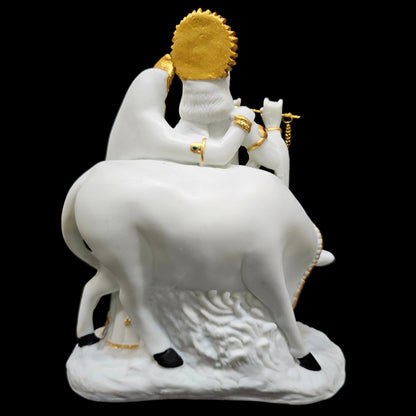 Radha Krishna Murti Marble Dust with Kamdhenu Cow | Radha Krishna Idol Statue for Home Decor
