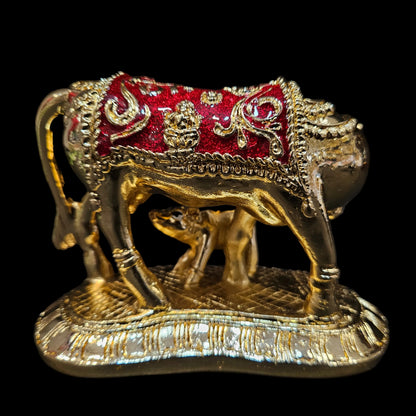 Kamdhenu Cow with Calf | 24k Gold Plated with Mina Work | Divine Cow & Calf Statue Perfect for House Warming Gifts, Wedding Gifts, Home Decor, Vastu & Pooja Rooms