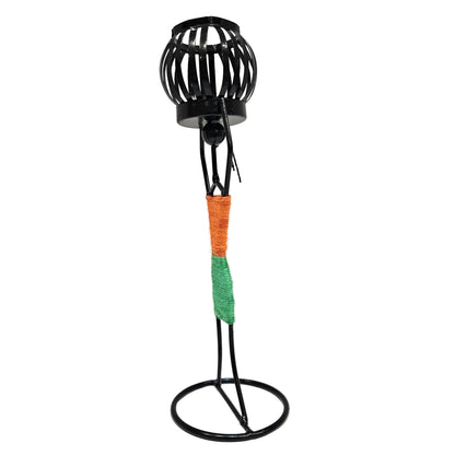 Tribal lady candle holder unique wrought iron design accented with colorful wrapped thread Showpiece Figurine