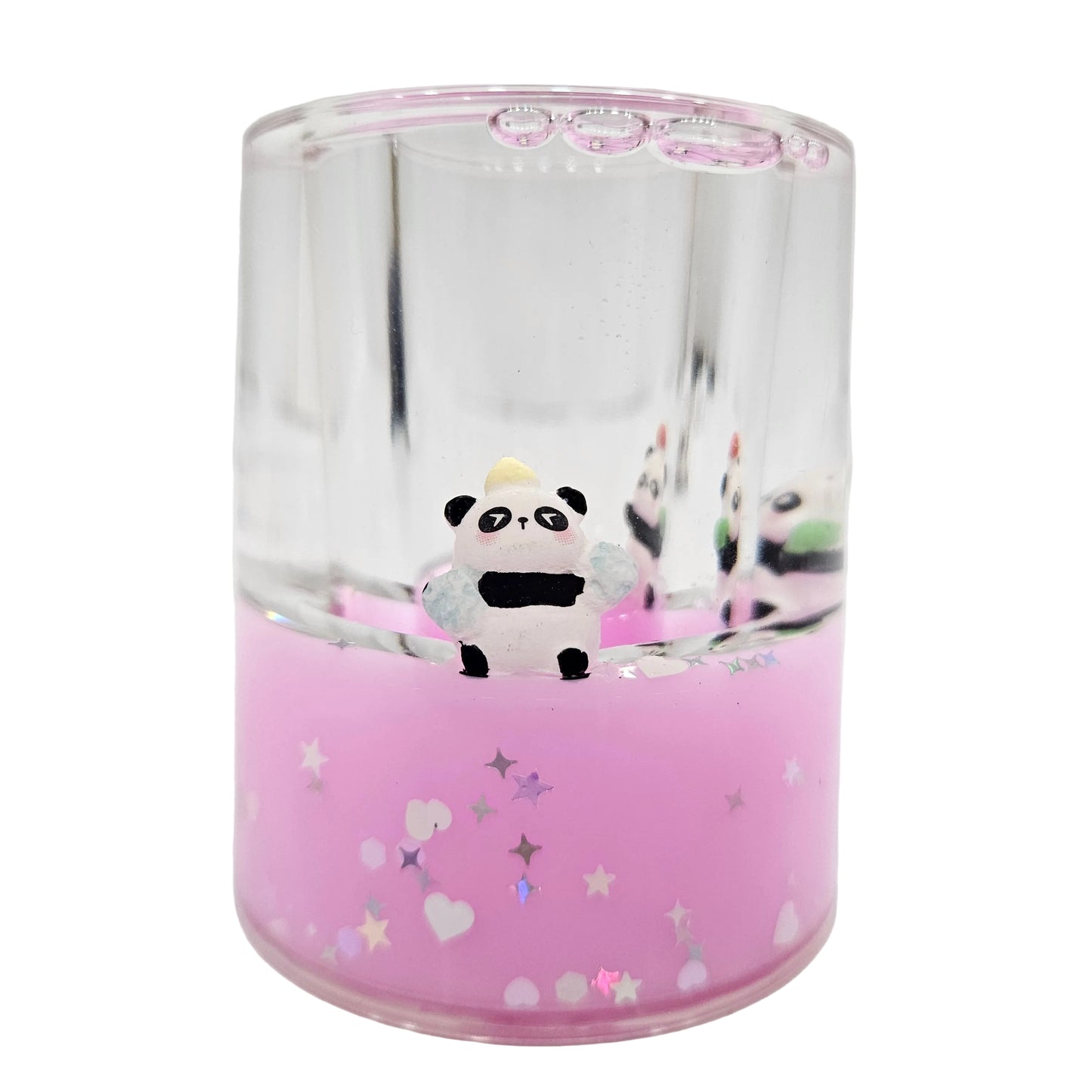 Cute Panda Glitter Liquid Motion Showpiece for Desk Decor Panda Sensory Liquid with pen holder Decorative Desktop Gift for Kids, Office