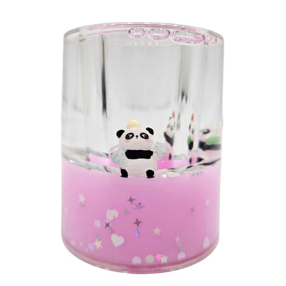 Cute Panda Glitter Liquid Motion Showpiece for Desk Decor Panda Sensory Liquid with pen holder Decorative Desktop Gift for Kids, Office
