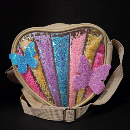 Cute butterfly Purse for Girls Kids, Rainbow Glitter Sequin Crossbody Bag for Toddlers