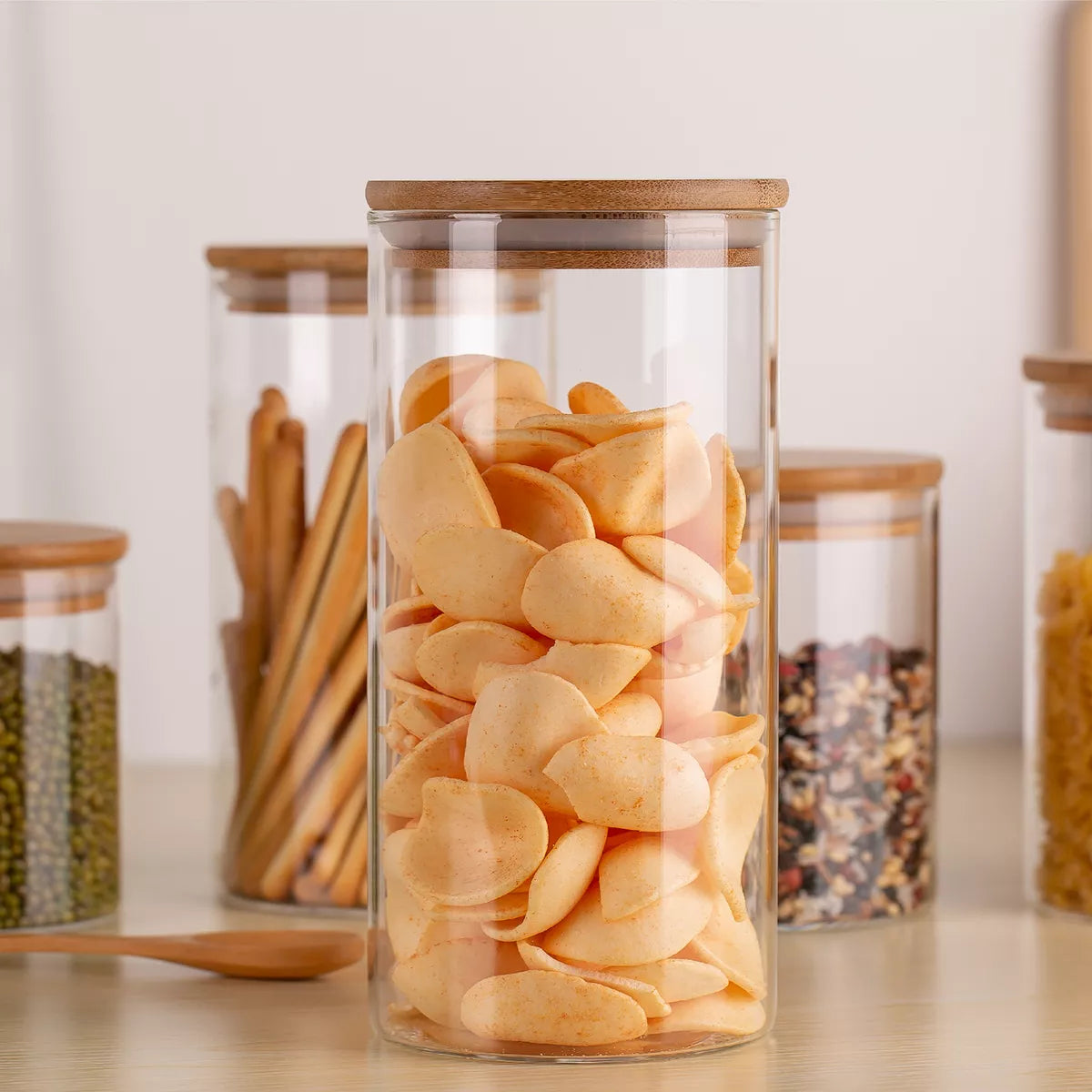 Deli glassware bamboo lid airtight food Storage container 1400ml