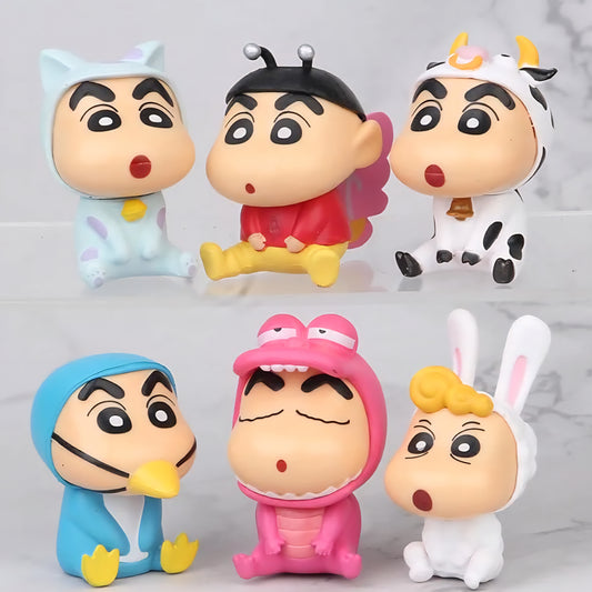 Shinchan Miniature Action Figure 6 Pcs Costume Design Toy Figure for Home, Table & Desk Decor, Car Deskboard Gift for Shinchan Kids, Family & Friends, Fans Pats Costume Figure