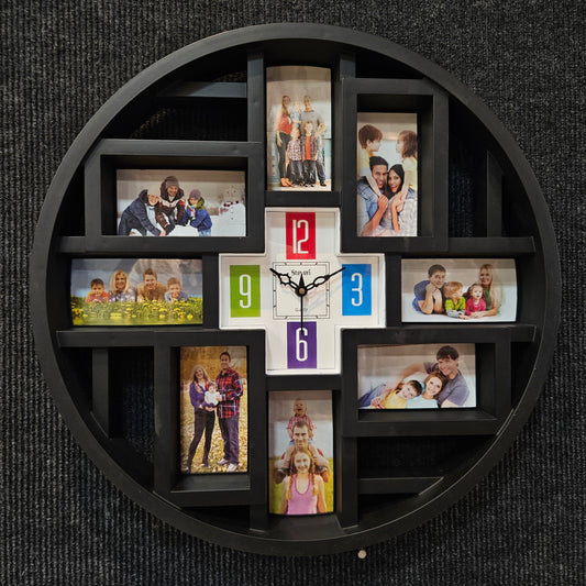 Designer Artistic Family Photo Frame and Collage Photo Frame with Wall Clock for Home Decoration and for Luxury Gifts