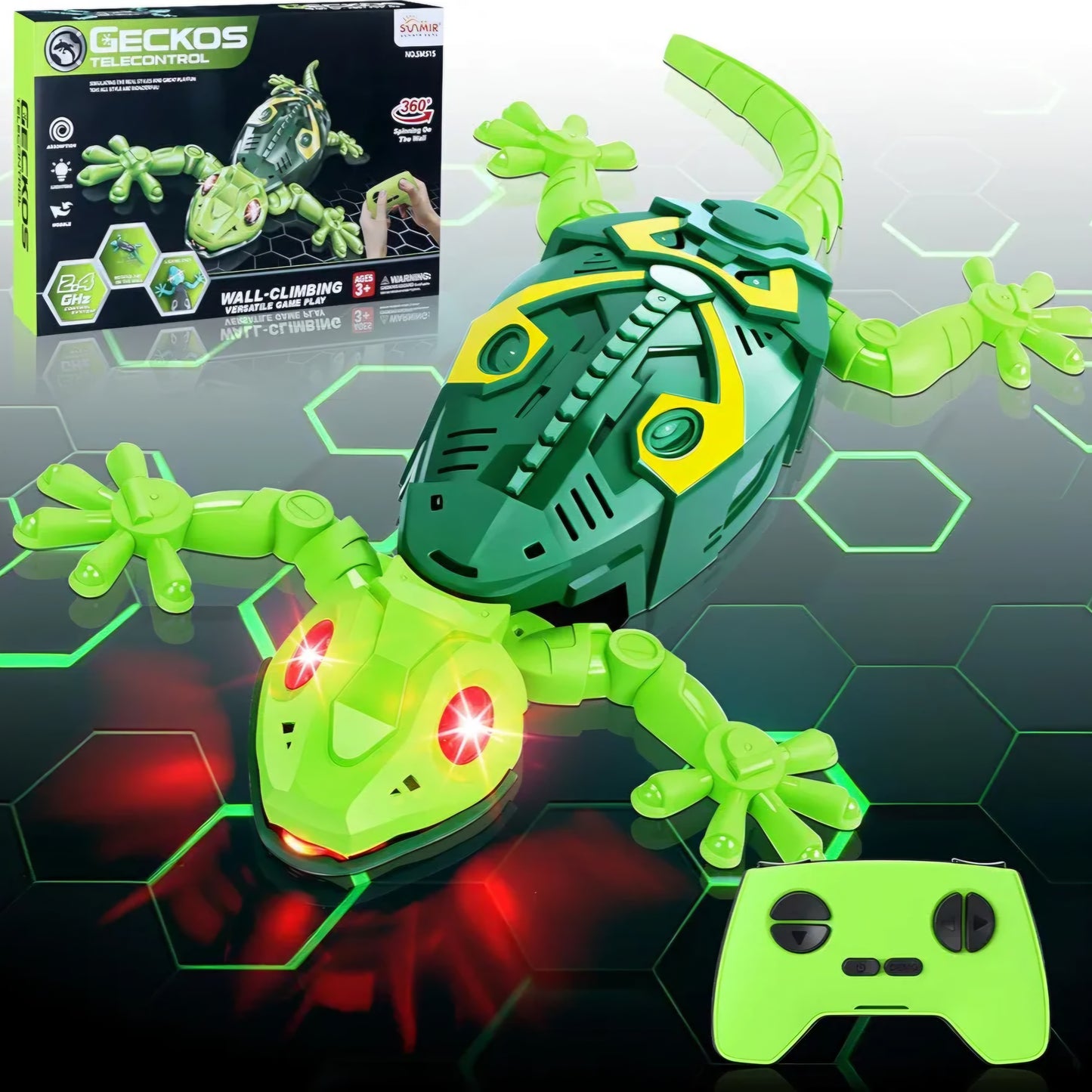 Gecko Wall Racer, Remote Controlled Gecko on the Wall Toy, with Luminous LED Eyes, Realistic Movements, Interactive Robot Toy Gift for Boys Girls from 3 Years