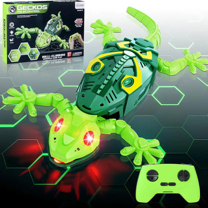 Gecko Wall Racer, Remote Controlled Gecko on the Wall Toy, with Luminous LED Eyes, Realistic Movements, Interactive Robot Toy Gift for Boys Girls from 3 Years